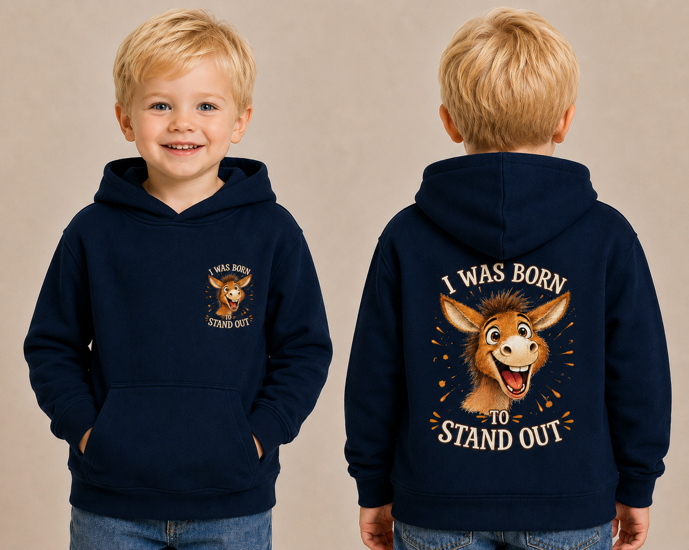 I Was Born To Stand Out navy hoodie mockup front and back