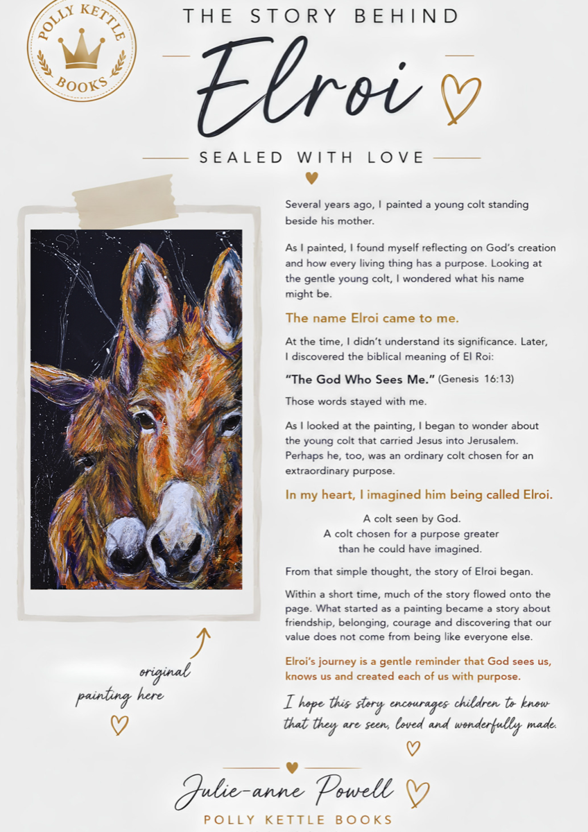 Original painting of Elroi the young donkey beside his mother